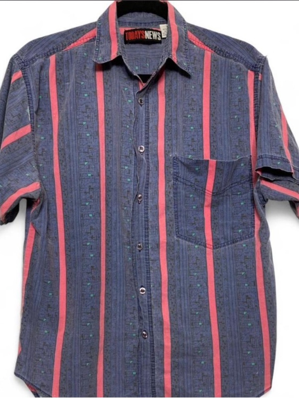 Vintage 90s Today's News blue striped cotton button up shirt Size S stripe fade